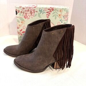 Jellypop Ginger Fringe Ankle Booties Women Size 8M Dark Brown Distressed Western